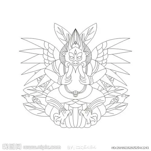 云南丽江纳西族大神大鹏鸟矢量素材图片