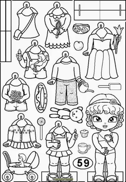 可填色娃娃公主贴纸换装a4打印图片下载