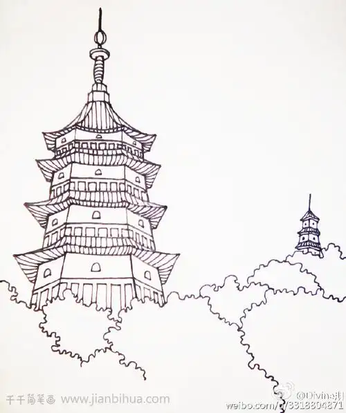 雷峰塔简笔画_建筑简笔画