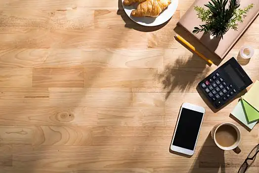 木桌子,办公用品,俯视