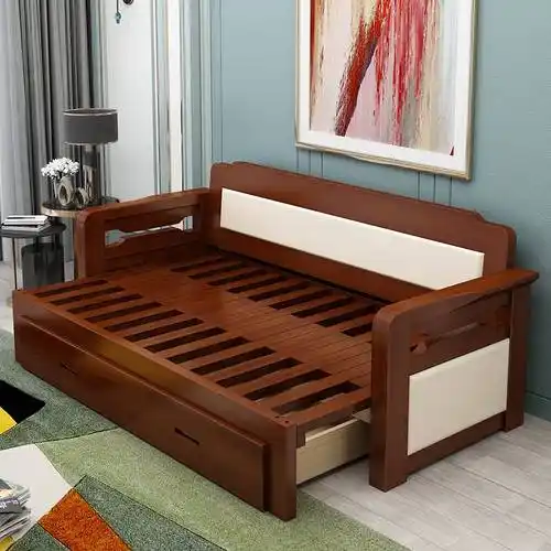 宇妍阁 实木沙发床可折叠小户型多功能1.2米书房坐卧两用1.5客厅1.