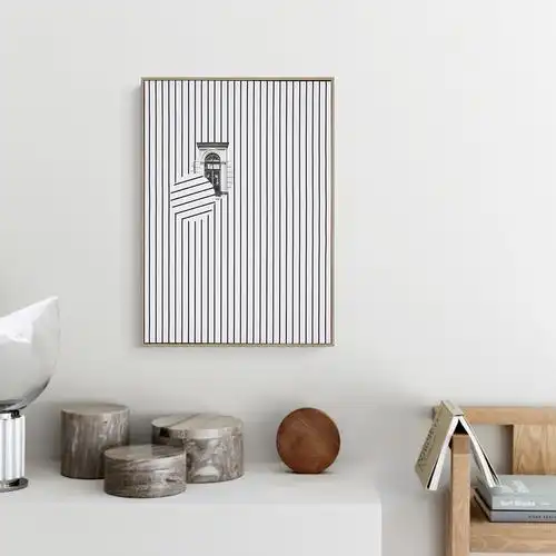 极简主义线条艺术版画窗口设计黑白轻木框架浮动数码图片帆布框架