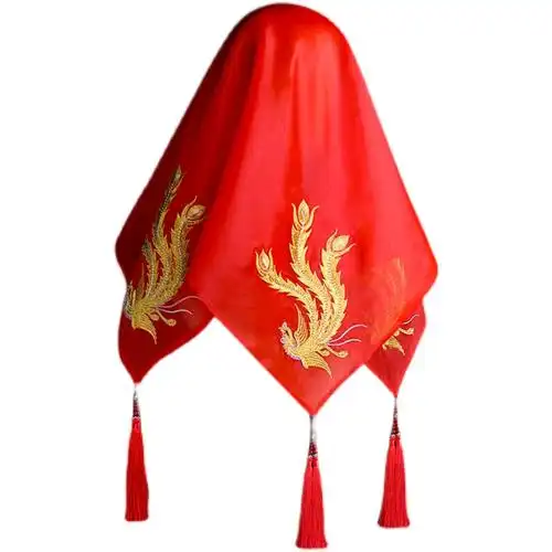 红盖头婚庆用品中式新娘网纱透气喜帕金丝金丝凤头纱