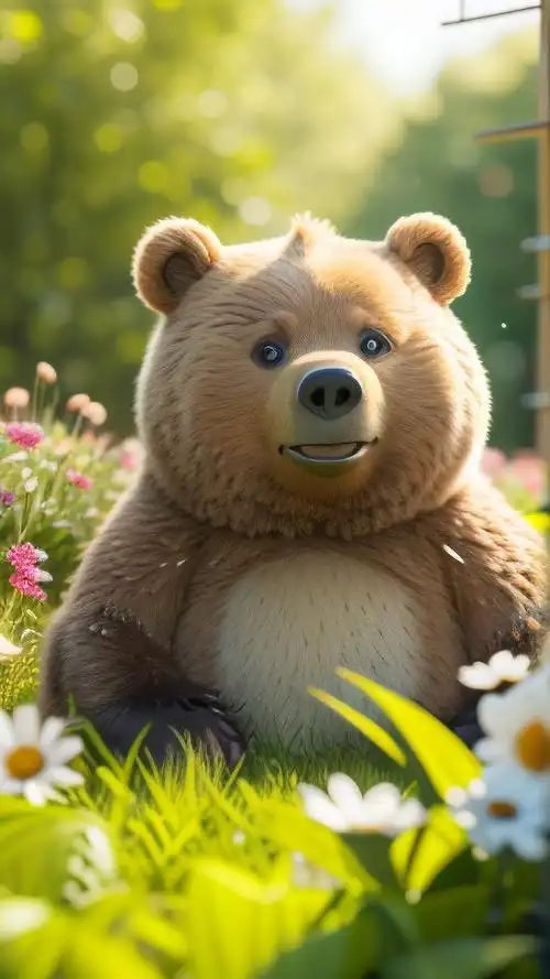 卡通熊背景壁纸🐻,草丛嬉戏的欢乐时光🌿