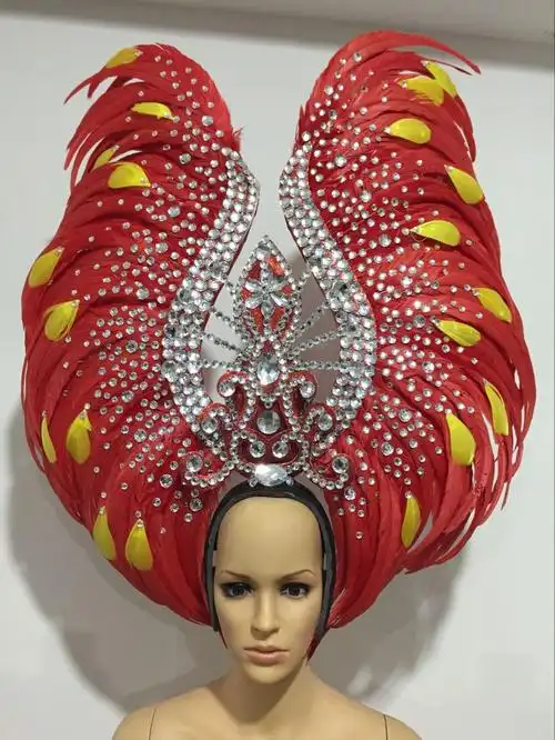 开场舞台演出羽毛服装夸张头饰鸵鸟毛背板 舞队套装 桑巴舞蹈服装