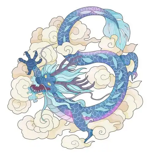 云腾上蓝色的中国龙绘画图片