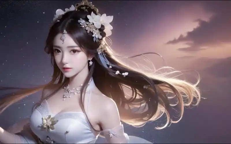 (ai清新靓丽小姐姐)星空下轻歌曼舞美女高清壁纸