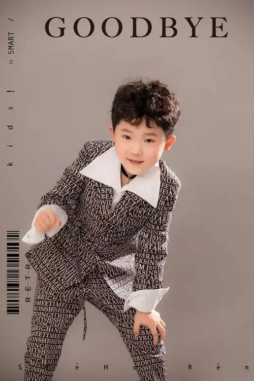 影楼潮童男孩写真男童艺术照模卡走秀演出服儿童摄影主题服装潮拍