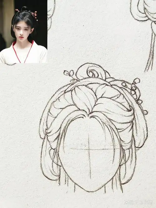 古风头发线稿 | 手绘教程(含步骤) 好久没有单独练习发型了~有宝子说