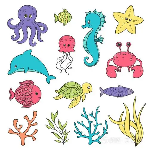 矢量可爱手绘海洋生物生活插画-正版商用图片1mrkpf-摄图新视界