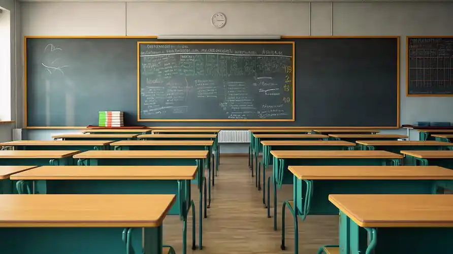 教室卡通唯美插图新学期开学季暑假学校背景学生课堂发言举手校园教育