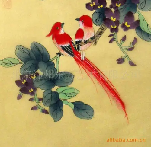 绢画 国画字画工笔花鸟画黄绢画26*38cm装饰画北京厂家特供