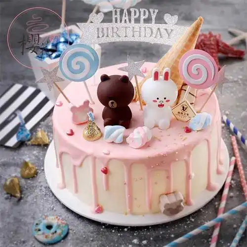 一折布朗熊可妮兔蛋糕_网红淋面布朗熊可妮兔创意生日蛋糕儿童周岁