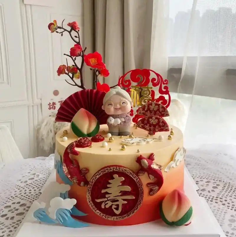长辈祝寿蛋糕合集.老人祝寿蛋糕/喜庆的红色系,爷爷奶奶祝寿蛋 - 抖音