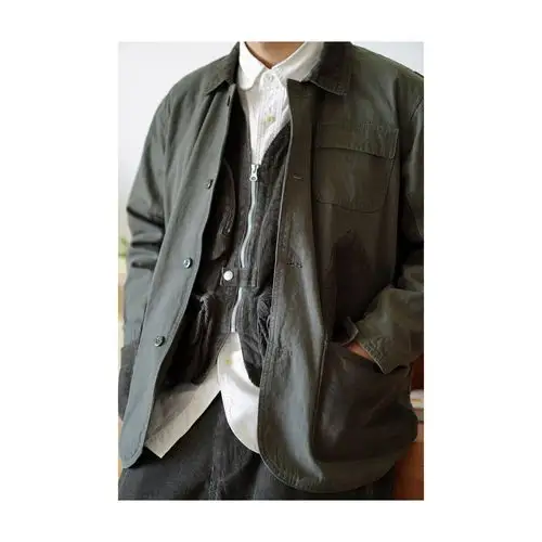 blue灯芯绒拼接贡缎竹节复古军事面料猎装男士外套夹克纯棉优惠券