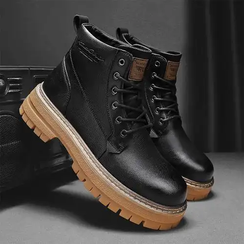 公牛四季男鞋秋冬新款男士时尚马丁靴厚底潮流高帮工装男鞋英伦风百搭