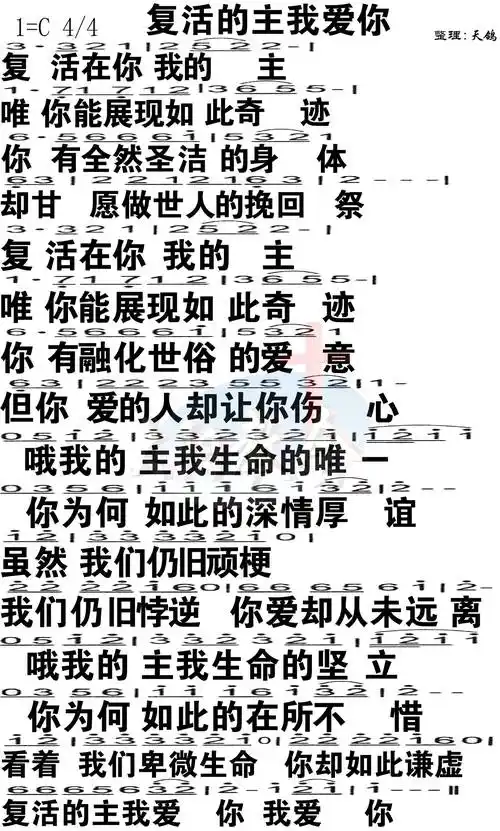 第158首复活的主我爱你简谱大字版