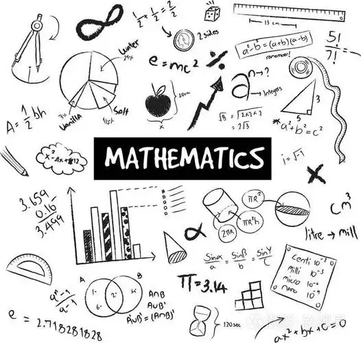 数学理论和数学公式方程和模型或图形涂鸦手写图标,白色孤立背景,用于
