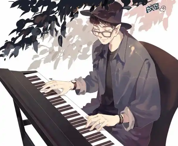 这图谁有?完整的,一个动漫男生在弹钢琴