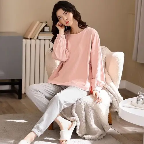 春季睡衣女长袖纯棉宽松休闲可外穿运动春秋款女装家居服两件套装