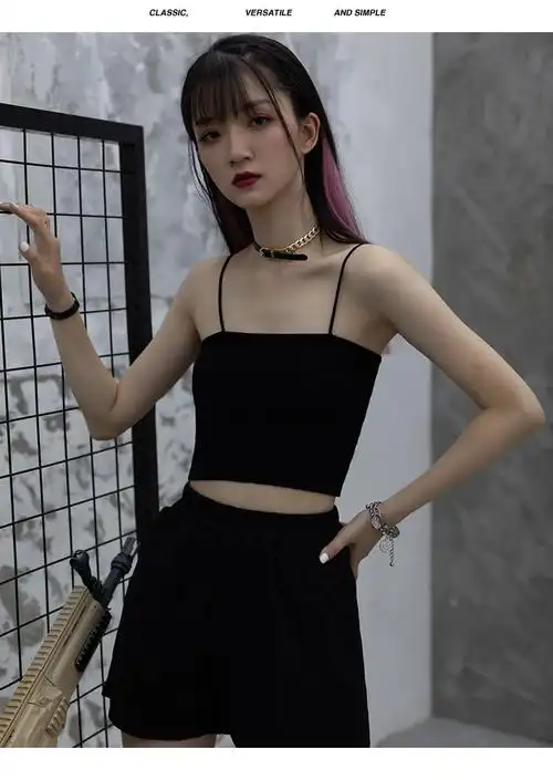 吊带背心女带胸垫外穿性感女生紧身美背打底黑色女夏季v领内搭少女