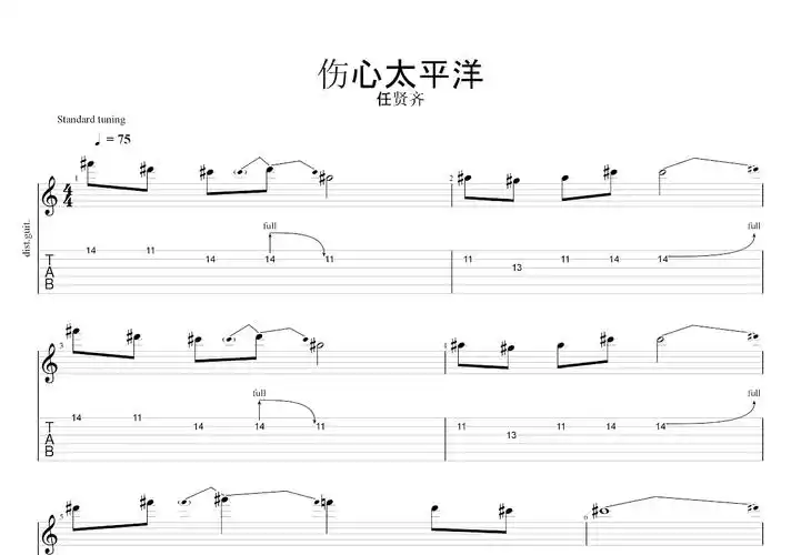伤心太平洋吉他谱_任贤齐_降gsolo片段 - 吉他世界