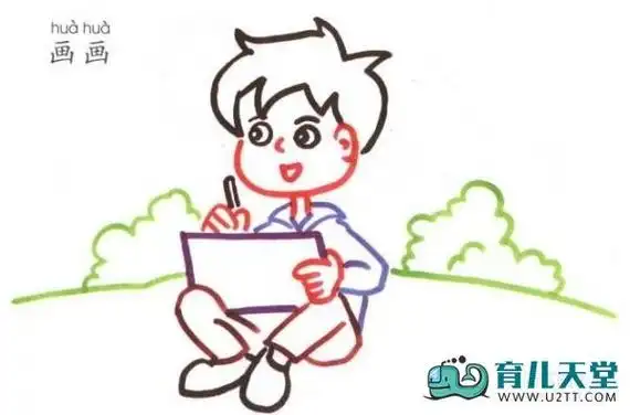 侧身的小男孩简笔画画画的小男孩