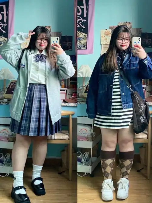大码穿搭胖女孩的韩系学生党穿搭青春活力