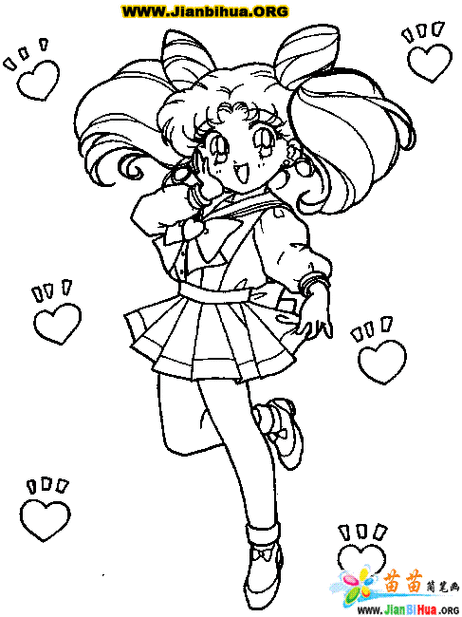 卡通人物简笔画美少女可爱加颜色