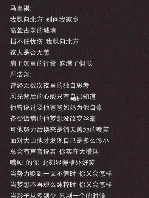 飘向北方马嘉祺严浩翔歌词完整版