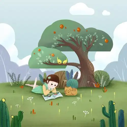 儿童绘本插画-森林里的女孩