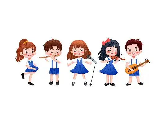 彩色手绘卡通开学季学生表演节目元素png素材