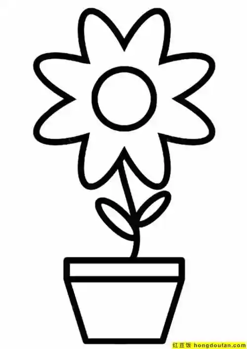 7张有趣可爱的盆栽花朵植物儿童简笔画-红豆饭小学生简笔画大全