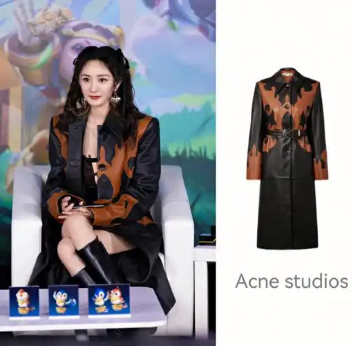 杨幂haileybieber身穿acne22拼色皮衣