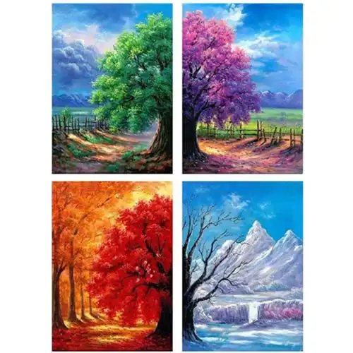 5d钻石画满钻春夏秋冬四季风景树diy钻石绣装饰画外贸专供