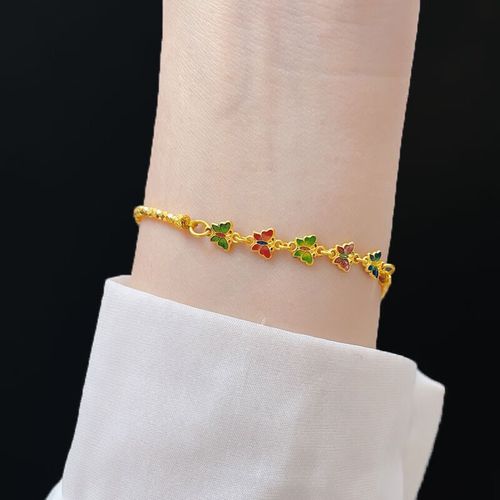 允唐珠宝黄金烧蓝蝴蝶手链女士999足金碎金子时尚蹦迪爆闪手饰生日送