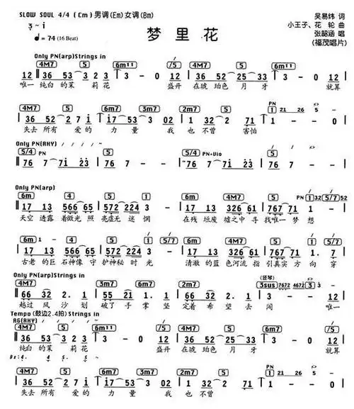 梦里花(小王子,花轮曲 吴易纬词)简谱-通俗曲谱-爱曲谱网