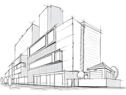 建筑线稿矢量素材城市线条仰视白色线稿城市剪影楼房展板背景城市线条