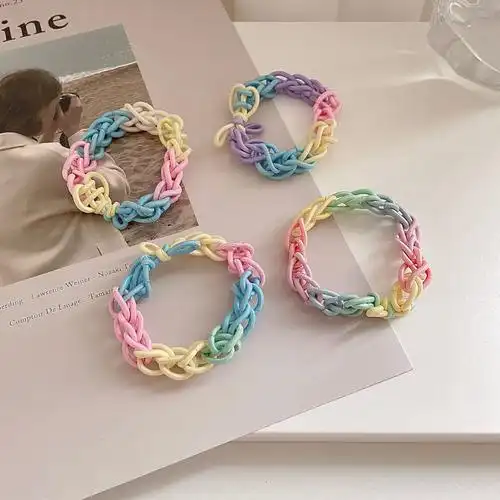 diy彩虹情侣手链发圈两用网红ins手腕编织小皮筋送男友彩色头发绳