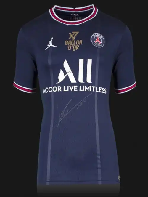 梅西亲笔签名巴黎七金球球衣酷毙了哈