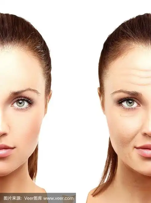 衰老过程.年轻女孩的脸上有皱纹