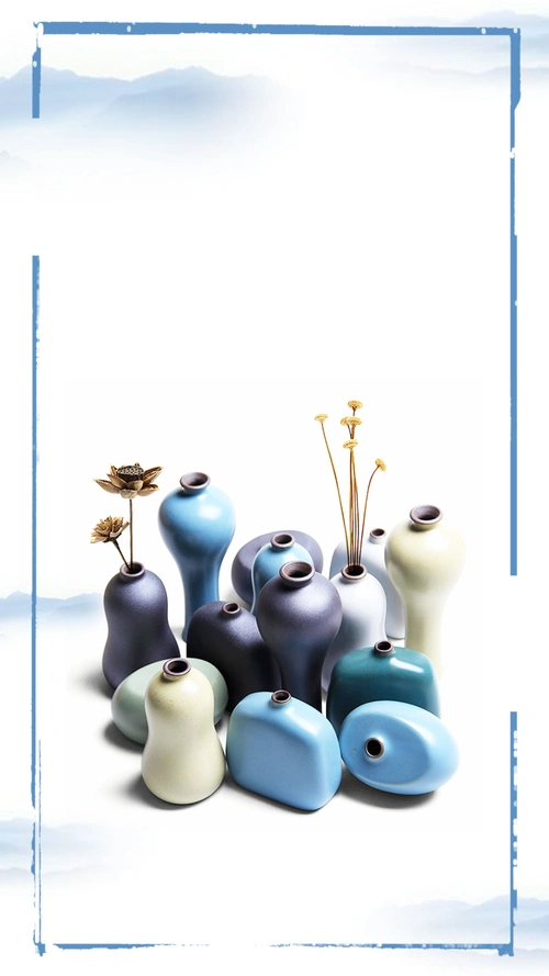陶艺手工坊淡蓝色中国风h5海报背景下载