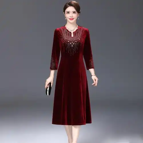 秋冬嫁女儿婚礼妈妈礼服年轻洋气新娘母亲高贵喜婆婆结婚装连衣裙