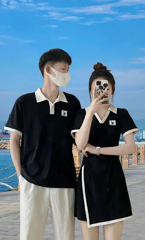 官图250克【6535珠地布后包领】 情侣装夏韩版polo短袖t恤一裙一衣