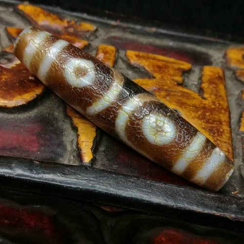 【清代】西藏包浆火供三眼老天珠天然玛瑙男女项链吊坠多宝串背云