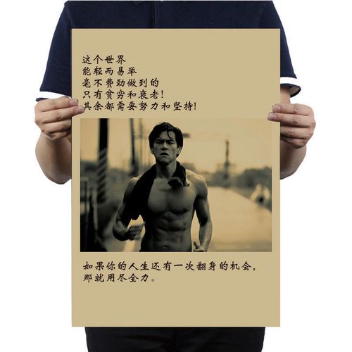 彭于晏海报肌肉照复古牛皮纸海报宿舍壁纸贴画装饰画男明星励志