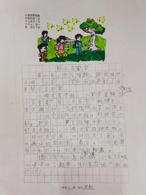 二年级一班看图写话集(七)《给小鸟安家》