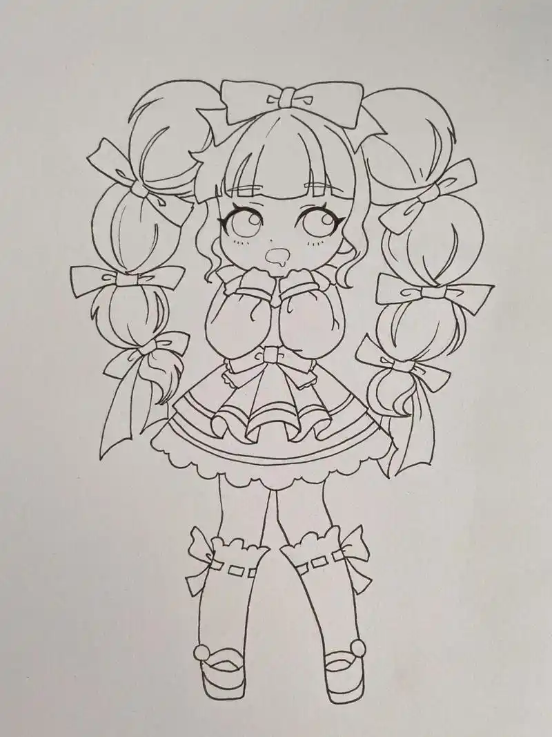 动漫人物女生卡通女孩q版人物可爱少女手绘 临摹改动了一下子