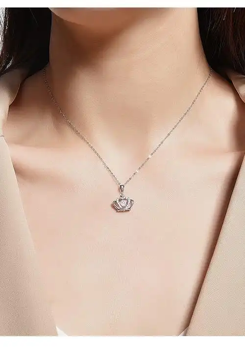 爱的约定pt950铂金项链女士白金皇冠吊坠锁骨链轻奢时尚首饰品情人节