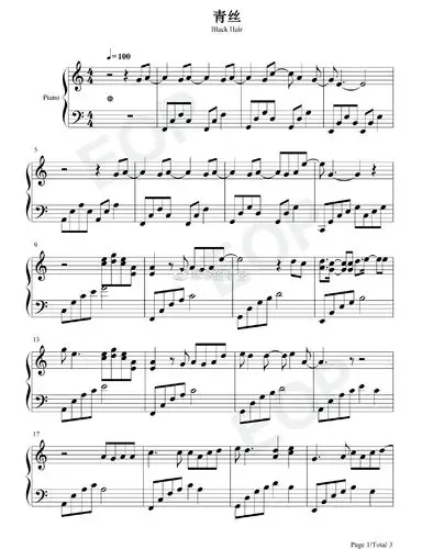 钢琴谱,双手简谱,双版本:时光胶囊 《青丝》,抖音热曲